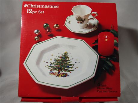 Vintage Nikko Christmastime Boxed Dish Sets, 12 Piece Dinner Set