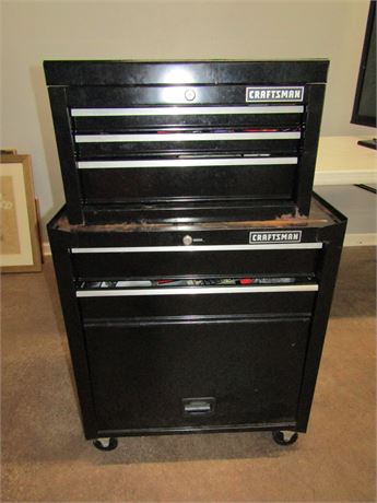 Two Black Craftsman Tool Boxes, Complete with Assorted Tools