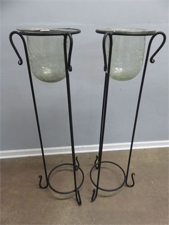 Wrought Iron Planter Stands w/Glass Bowls