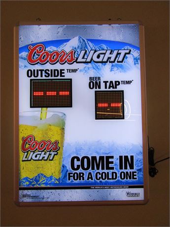COORS LIGHT THERMOMETER LED LIGHTED BEER BAR SIGN DUAL TEMP
