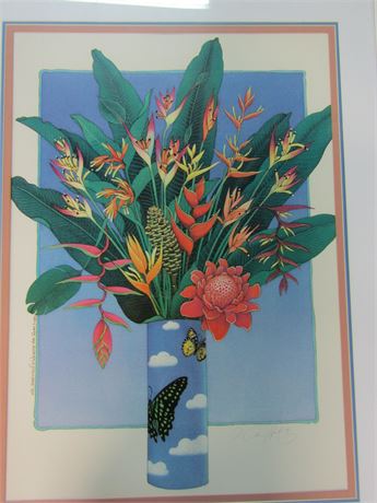 JoAnne Hook "Heliconias and Butterflies" Artist Signed Print, Framed and Matted