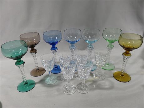 WATERFORD Crystal & Colored Glass Apertif Cordial Glass Sets