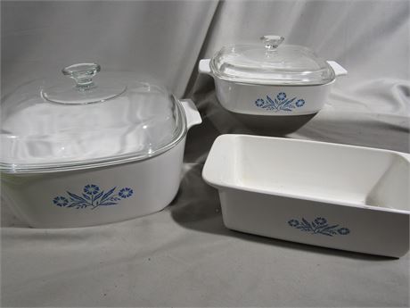 Vintage Corning Ware, 3 Piece Classic Style with Lids