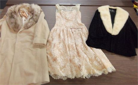Vintage Fur Collar Coat And Vintage Lace Dress