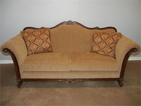 Vintage Basista Sofa, Victorian Style with Brown Upholstery and Pillows