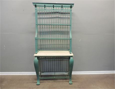 Two Piece Wrought Iron Baker's Rack Glass Shelves and Marble Surface