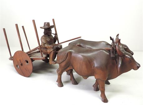 AMARALL Hand Carved Wooden Oxen Cart (Signed)