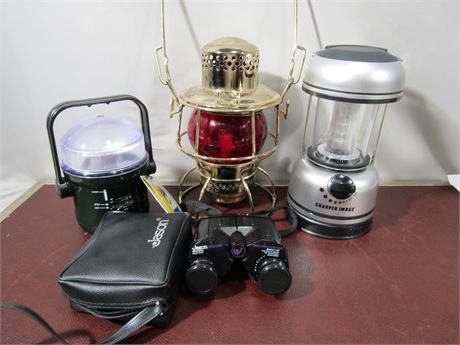 Vintage Lanterns and Camping Gear, UTU, Dorcy and Binoculars