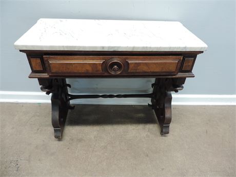Carved Wood Marble Top Table