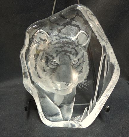 MATS JONASSON Crystal Tiger Sculpture