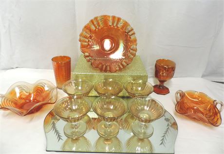 Vintage FENTON Honeycomb Marigold Carnival Glass Bon Bon Dish / Sherbet Dishes