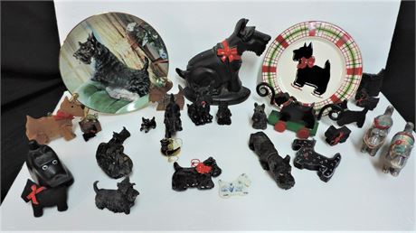 Cast Iron Scottish Terrier Hand Carved Wood Scotties