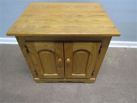 Sold Wood End Table with Cabinet Doors