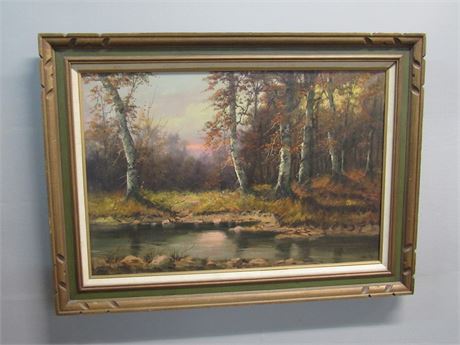Large Signed and Framed Vintage Oil On Canvas Landscape