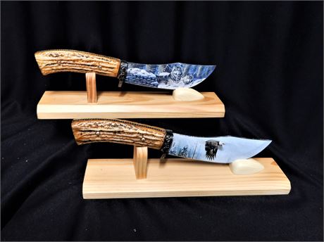 Two Collectible Stainless Steel Hunting Knives Wolf and Eagle