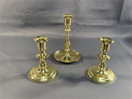 Three Baldwin Brass Candle Sticks