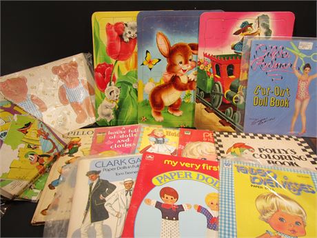 Vintage Children Puzzle Books and Paper Doll Book Collection