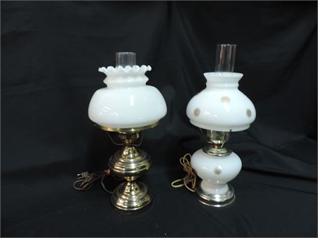 Vintage Brass and Milk Glass Student Table Lamp