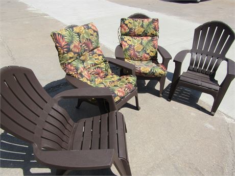 Outdoor Plastic Patio Chairs, Chocolate Color with Two Cushions