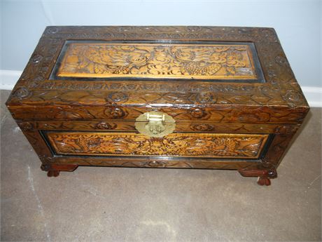 Vintage Hand Carved Asian Camphor Wood Chest