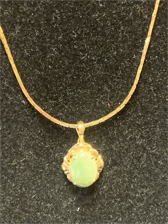 14KT Gold Spinach Jade Pendant  14KTYellow Gold Chain