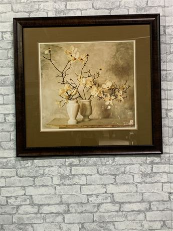 Matted and Framed Dogwood Sepia Print Olive Wood