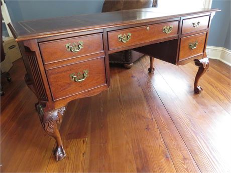 SLIGH Leather Top Chippendale Style Executive Desk
