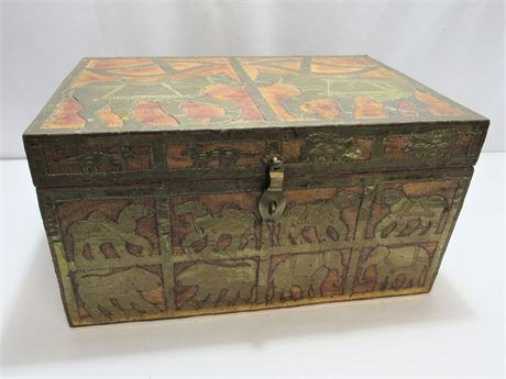 Vintage Wood Case/Trinket Box with Intricate Brass Animal Inlays - Italy