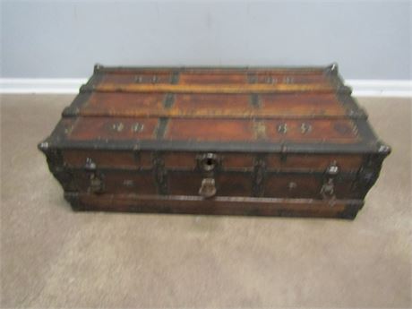 Vintage Wooden Steamer Trunk with High Gloss Wood