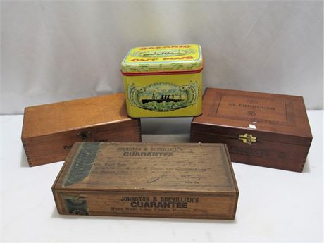 Vintage Wood Cigar Box Tobacco Tin Lot