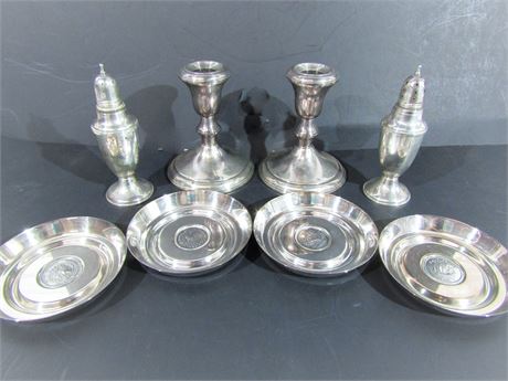 Vintage Sterling Silver Salt and Pepper Shakers, Candle Stick Holders
