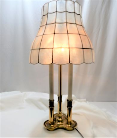Brass Plate Candle Stick Table Lamp with Frosted Glass ShadeTable
