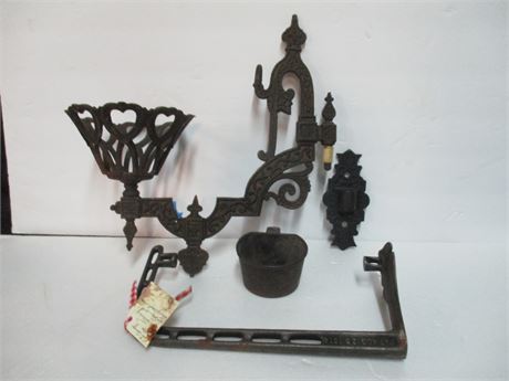 Early Black Painted Old String Holder and Wall Mount Light Holder