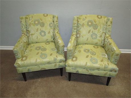 Vintage Floral Lounge Chairs, Two in Yellow and Green Color Combination
