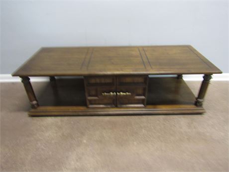 Mid-Century Coffee Table, Wood with Cabinet Doors