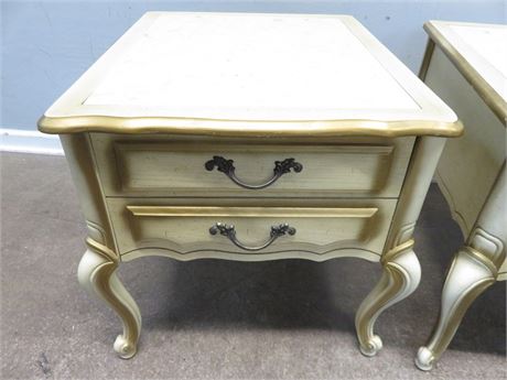 French Provincial Marble Top End Table