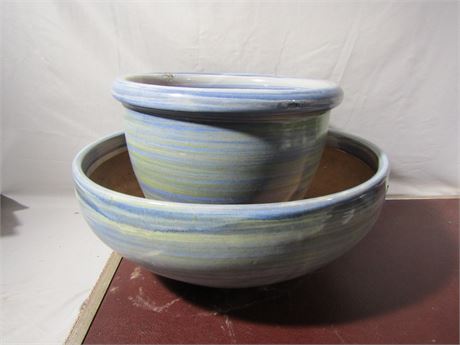 Bowl Planters Pots Blue and Gold Colored