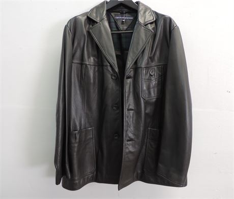 TOMMY HILFINGER Genuine Black Leather Men's Coat / Size XXL