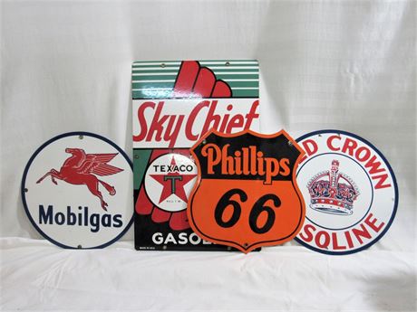 4 Reproduction Vintage Style Enamel Gasoline Signs