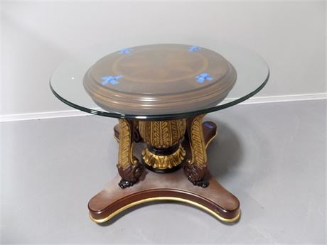 Neoclassical Round Glass Top Table