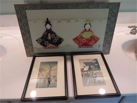 Japanese Pastel Art Prints / Geisha Girl Dimensional Silk Art