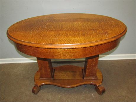 Vintage Tiger Oak Coffee Table, Oval Shape