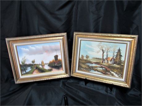 2 Framed & Signed Oil Paintings On Canvas