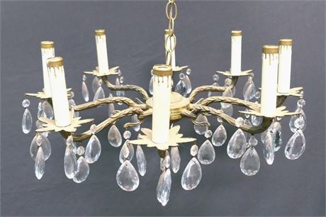Brass Chandelier with Glass Prisms