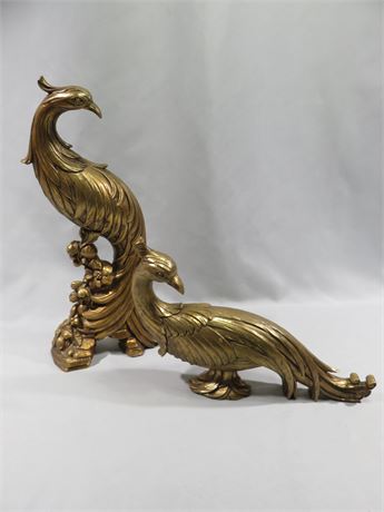Vintage Mid-Century SYROCO Golden Peacock Statues