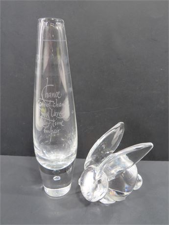 STEUBEN Art Glass Crystal Bud Vase / Rabbit Figurine