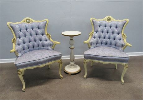 2 French Provincial Side Chairs with a small Table/Stand