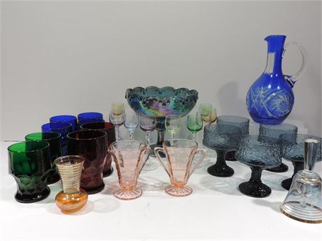 Colored Etched Glass Lot