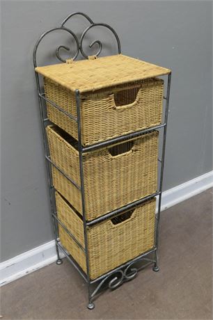 Wicker / Metal Framed Drawer Storage Cabinet