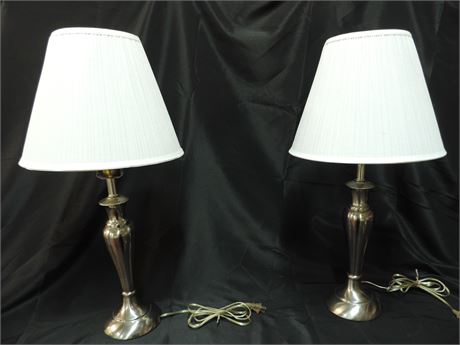Pair of Brushed Silver Lamps
